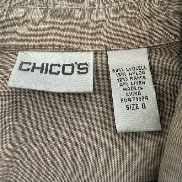Vintage Chicos Linen Blend Military Style Jacket Womens Size 0 Small Taupe Brown - Picture 6 of 7